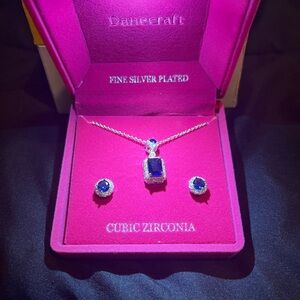 Craft Silver Necklace Set with Blue Stones